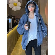 JS5202 여자 봄 여름 가을 고퀄 데님 청 면혼방 후드 긴팔 하프 루즈핏 카고 복고 루즈핏 점퍼 잠바 재킷 청자켓 캐주얼 아우터 데일리룩