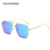 Eyewear Oversized Sun Glasses Lightweight Men's Metal Frame Polygon, 06 GOLD-GREEN