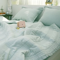 순면 홀짝 줄누비 바이오워싱 스프레드 이불 겸 패드 SS/K, 민트
