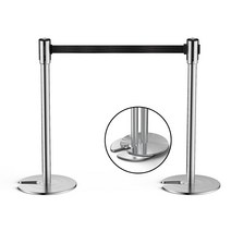 TURBRO Stanchion 접이식 장벽 2개 세트 높이 89.9cm(35.5인치) 안전 잠금 장치가 있는 2.9m(6.5피트) 나, 01 블랙 벨트