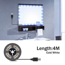 메이크업 미러 라이트 램프 화장대 거울 조명 hollywood led 5v 스트립 빛 usb 유연한 테이프 led 다이오드 테이프 0.5m 1m 2m 3m 4m 5m 침실 장식, 4m 콜드 화이트, 2년 보증