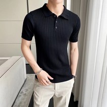 남성용 여름 퀸트 카라 반팔 니트 티셔츠