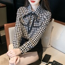 하운드체크 리본 블라우스 하늘비즈 A31 U113K653