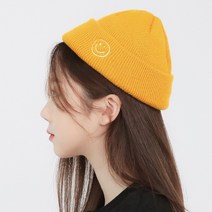 마인드맵 이모티콘 스마일 골지 무지 남녀공용 데일리 비니