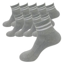 듀런베이직스포츠 남성용 쿠션양말 S1 10족세트, 회색/백색링글