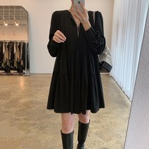 [당일배송] Tamina 고급 미니원피스 프렌치 브이넥 귀엽다 퍼프소매 루즈핏