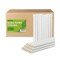 Chunspak 22 9cm(9인치) 일회용 버블 티 빨대 벌크 포장된 화이트 페이퍼 보바 - 12mm 엑스트라 와이드 뾰족한 끝(1 200개 케이스), 9.0