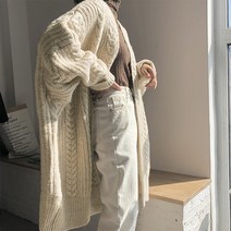 여성 꽈배기 니트 롱 가디건 아우터