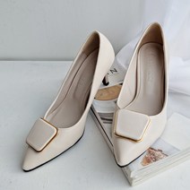 더(THE) 여성용 스퀘어 장식 펌프스 구두 7cm