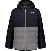 Under Armour Pronto 컬러블록 푸퍼 재킷 중간 무게 집업 잠금 방수 피치 그레이 레드 4
