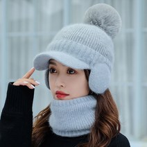 2종세트 겨울 여성 골프 털 모자 니트 캡 여자 연습복장 귀도리 이어워머 넥워머 세트, 그레이 세트, ONE SIZE