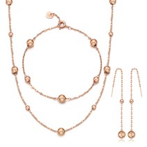 올인원 14K 금볼 Y자 롱 드롭 금 체인 목걸이 귀걸이 팔찌 3종 세트 42cm 60cm