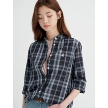 BEAN POLE 네이비 코튼 체크 컴포트핏 셔츠