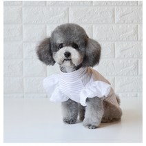 애완용강아지옷 봄 여름 애완동물 펫 테디 소형 개 의류 고양이 이너 강아스프레옷 사계절 2803102146, 핑크 화이트 줄무늬 -러플 소매 두발