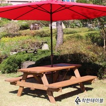 착한테이블 숯불 일체형 바베큐 그릴 포함 원목 야외테이블 세트 파라솔 별매 피크닉테이블(파라솔별매), 4인 바베큐 테이블 도토리 도색