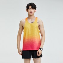 마라톤 싱글렛 바지 러닝 조깅 민소매 기능성 피트니스 스포츠 나시 육상 조끼, S, J06 옐로우 레드(세트)