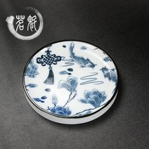 전통 원목 다도 차판 차 트레이 파란색과 흰색 코스터 세라믹 라운드 절연 패드 흰색, 04 1개