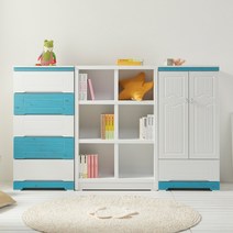 원퍼니처 아이비 서랍장600+멀티책장+옷장600(풀세트) 베이비장세트, 블루