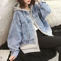 크리에이티브 청자켓 여성가을후드청자켓