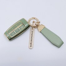루젠 제네시스 차키케이스 GV80 GV70 GV60 G90 G80 G70 EQ900 자동차 스마트 TPU 키홀더 키링, 키케이스+큐빅링+번호판+가죽스트랩, 제네시스02, 올리브그린