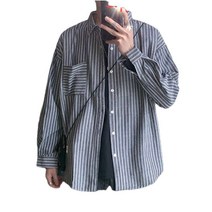 스트라이프 논아이론 민트색 면 Y 남자 난방 셔츠 린넨 파란색 여성 삼색 오버핏 빅사이즈 남성