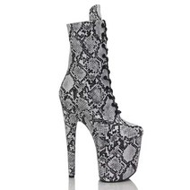 20cm 뱀 무늬 하이힐 폴 댄스 앵클 부츠 레이스 업 구미 패션 나이트 클럽 무대 공연