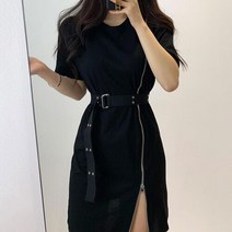 린넨 원피스 가을 롱 면 루즈핏 반팔 니트 스트레이트 슬릿 크루 지퍼 블랙 티셔츠 드레스 여성 벨트 허리 캐주얼 로브 여름 vestidos streetwear goth wild