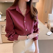 에끌 여자 블라우스 쉬폰 블라우스빅 사이즈 여성복 가을 겨울 루즈핏 쉬폰 화이트 셔츠 여 기모 긴팔의 경우-11814