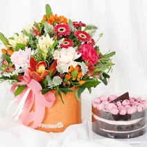 99플라워 (당일수령) 마음 가득 꽃상자+ 케익 [ST-B464] - 전국 꽃배달 서비스 꽃상자 케익 선물 당일배송 생화 생신 생일 축하 기념일