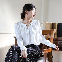 SAHINER 여성 프렌치 긴팔 셔츠 편안한 심플 블라우스