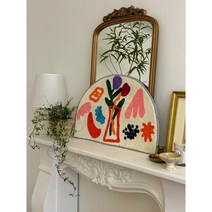 페인팅 하프문 발매트 꽃 일러스트 반달 반원 원형 러그