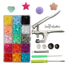 [정글스튜디오] 티단추 똑딱이 4가지모양 스냅버튼 T도구 기구/마스크스트랩 줄 쪽쪽이클립 만들기 재료, 하트(15색150세트)기구불포함