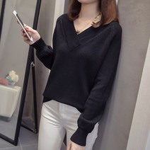 빨강몽키 여성 브이넥 박스티 가을 겨울 니트티 빅사이즈 니트 긴팔