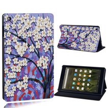 아마존 파이어 7 5/7/9th Gen / Fire HD 8/10 용 알렉사 프린트 페인팅 PU 가죽 태블릿 스탠드 폴리오 커버 케이스, [02] Fire HD 8 6th7th 8th, [18] 18.purple tree paint