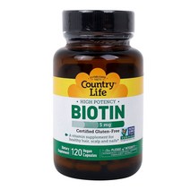 Country Life 비오틴 5mg 베지테리안 캡슐, 120개입, 1개, 120정