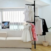 틈새 설치 가능한 코너행거 스탠드옷걸이, 블랙+실버