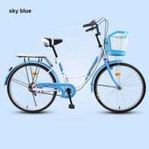 MTB 입문용 산악용 자전거 레트로 고정 기어 휴대용 통근 성인, 하늘색, 26 인치 165-180cm