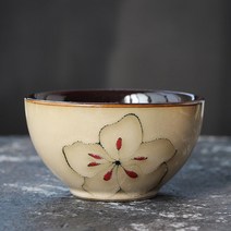일본 우동 그릇 덮밥 라면 세트 도자기 일본식 크리에이티브 세라믹 밥 손으로 그린 꽃 그림 만든 가마 레스토랑 접시 식기류106, C+4.5 Inches