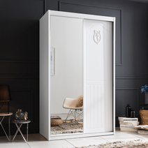 레오가구 슬라이딩쿠페 화이트 쉐비 거울 장롱/옷장 (2통구성), 선반장, 옷봉장