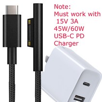 마이크로 소프트 서피스 프로 3 4 5 6 책 2 1 충전기 케이블 빠른 USB-C 전원 공급 장치 태블릿 액세서리, 05 2M