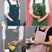 린넨 원피스앞치마 주방 어린이집 카페 신혼 꽃집 공방, 다크그린, 1개