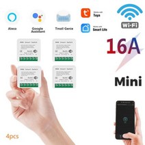 미니 와이파이 스마트 스위치 16a 양방향 제어 타이머 무선 스위치 투야 알렉사 구글 홈과 호환되는 스마트 홈 오토메이션, AC 100-240V, 16A + 2-Gang, 4 pcs