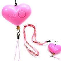 호신용 가방 키링 열쇠고리 경보기 고리 경고 벨 사이렌 어린이 여성 여자 호루라기 방범 안전 용품, 하트 경보기 연핑크, 1개