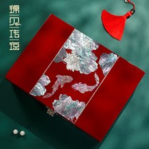 나전칠기자개장 Jinbei 전설 자개 칠기 보석 상자 결혼 선물 세 금 저장 반지 귀걸이 팔찌, [02] 잉어 로터스 라임 주얼리 박스-블랙