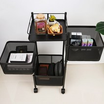 회전선반 사각 3단 4단 이동식 트롤리 철제 욕실 수납장 코너 정리대, 3단 블랙