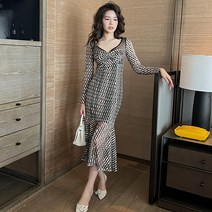 유럽 역 왕실 자매 스타일의 새로운 격자 무늬 드레스 여성의 가을과 겨울 기질은 얇고 가볍고 성숙한 바람 허리 긴 피쉬 테일 스커트