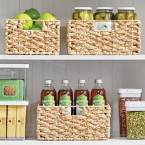 MDesign 주방 식료품 저장실 캐비닛용 부레옥잠 브레이드 직조 저장실 바구니 보관 정리함 - 간식 농산물 야채 파스타용 좁은 형태 식품 안전 6팩 내추럴 1277090