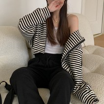 넷투넷코리아 여성 캐주얼 자켓 루즈핏 후드 스트라이프 크롭 집업