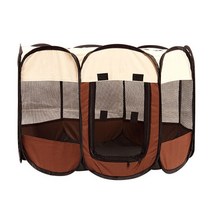 접이식 애완 동물 텐트 개집 팔각형 케이지 고양이 텐트 놀이 틀 강아지 개집 야외 여행 휴대용 큰 개 집 울타리, 커피, 73x73x43cm, 협력사