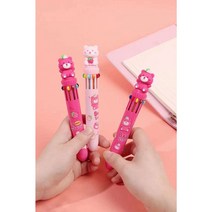 딸기 곰 10색 볼펜 사무용 휴대용 멀티볼펜, 연핑크